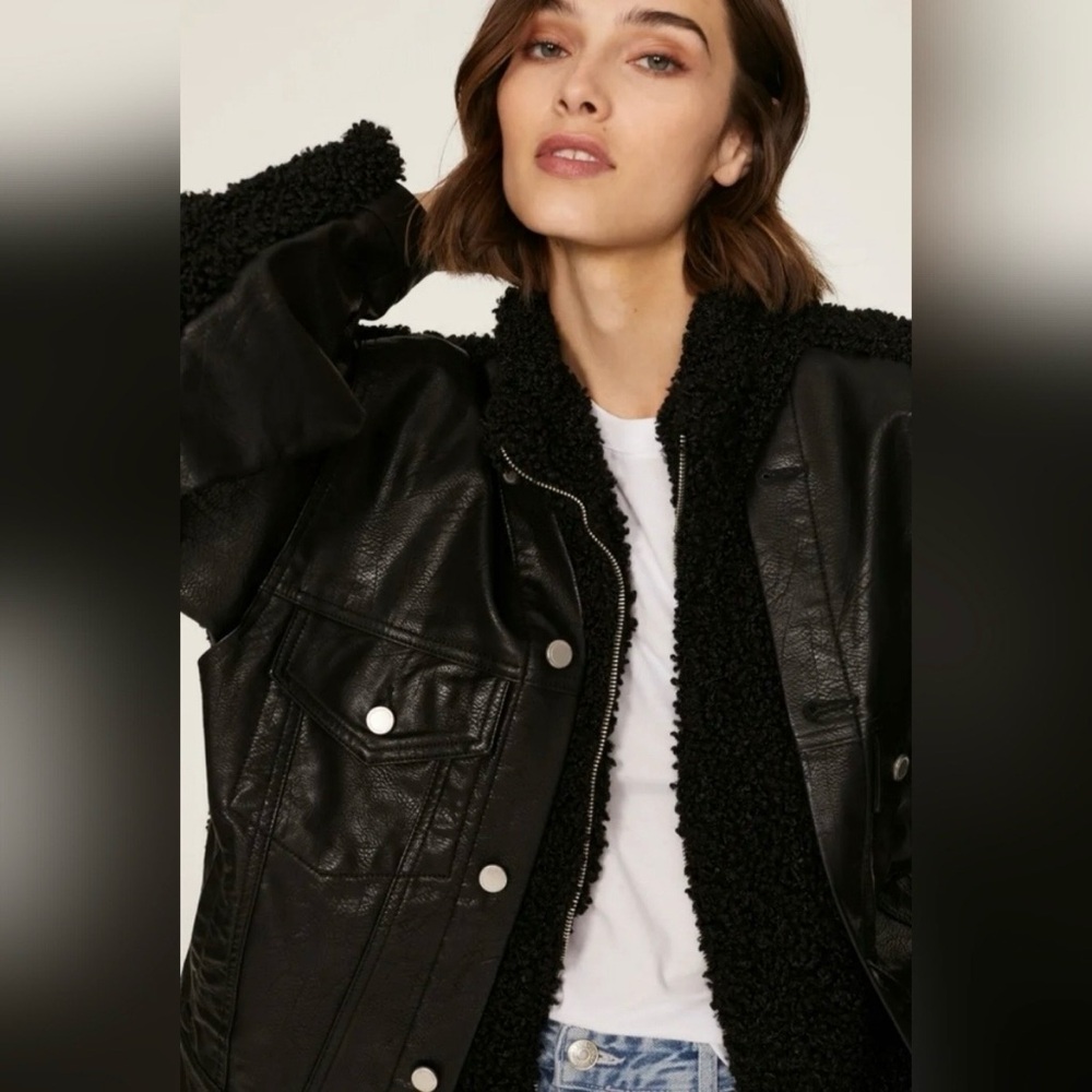 Blank NYC Black sherpa & faux leather jacket - Picture 4 of 6